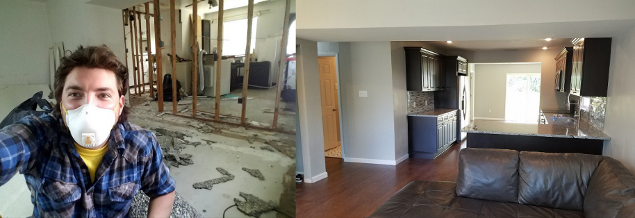 Before-and-after views of open-plan expansion